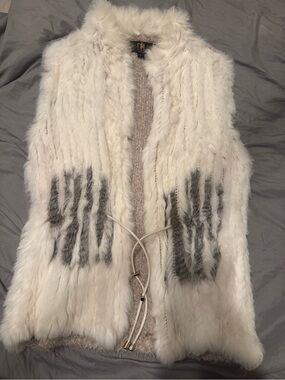 White Fur Vest with Gray Accent - Women